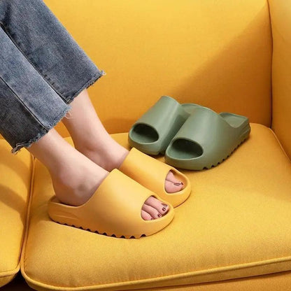 Stevvex soft slippers yellow unisex sandals with non-slip sole; green pair in background on Tampa Home & Garden Store