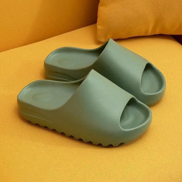 Stevvex modern thick soft slippers open-toe sandals in sage green with a ridged platform on Tampa Home & Garden Store
