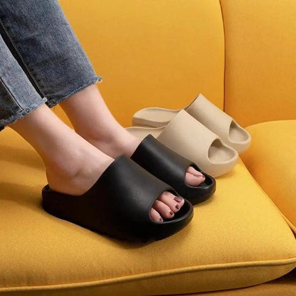 Stevvex Slippers black thick soft open-toe slide unisex indoor outdoor sandals beige pair on Tampa Home & Garden Store
