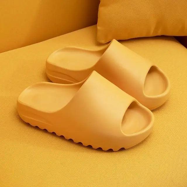 Stevvex yellow thick soft spa slippers pair open-toe slides with non-slip ridged sole on Tampa Home & Garden Store