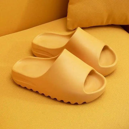 Stevvex yellow thick soft spa slippers pair open-toe slides with non-slip ridged sole on Tampa Home & Garden Store