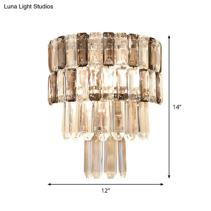 Decorbites Smoke Gray Crystal Layered 2-Bulb Sconce with crystal prisms on Tampa Home & Garden Store