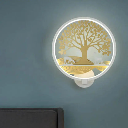 Modern Tree of Life Wall Lamp in Black and White