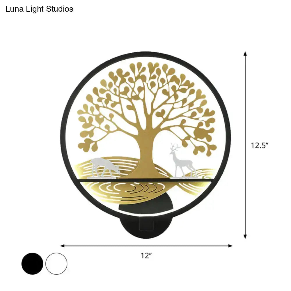 Modern Tree of Life Wall Lamp in Black and White