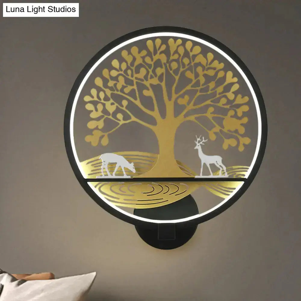 Modern Tree of Life Wall Lamp in Black and White