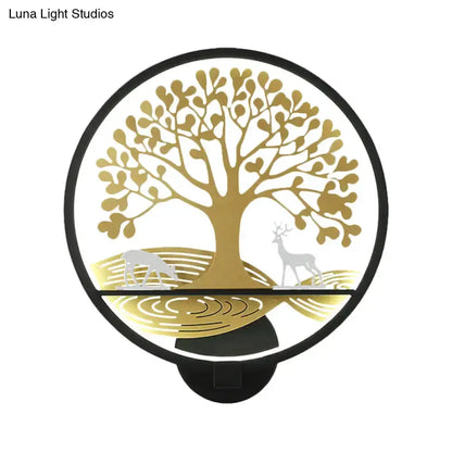 Modern Tree of Life Wall Lamp in Black and White