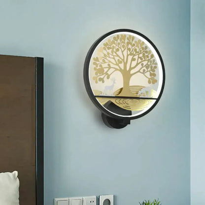 Modern Tree of Life Wall Lamp in Black and White
