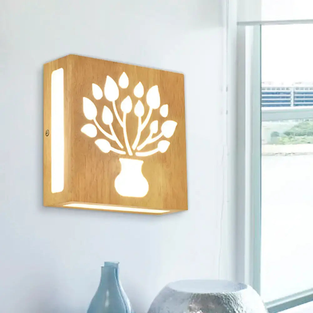 Decorbites bamboo wall light, square wooden panel with a tree pattern cutout on Tampa Home & Garden Store
