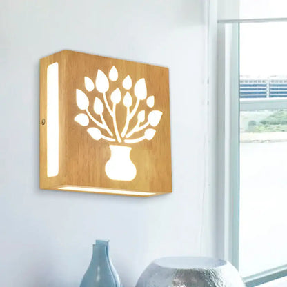 Decorbites bamboo wall light, square wooden panel with a tree pattern cutout on Tampa Home & Garden Store
