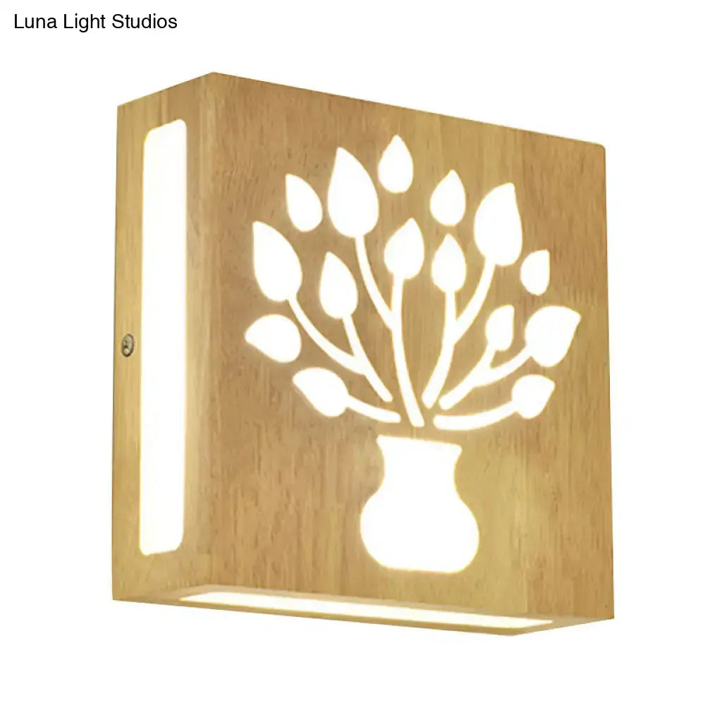 Modern bamboo wall light with tree-pattern cutout on wood panel direct-wired Decorbites on Tampa Home & Garden Store