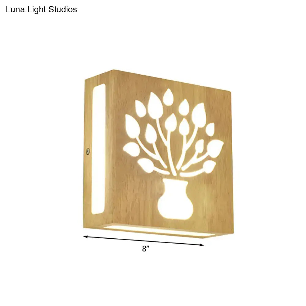 Decorbites bamboo wall light with modern tree pattern cutout, 8in wide, direct wired on Tampa Home & Garden Store