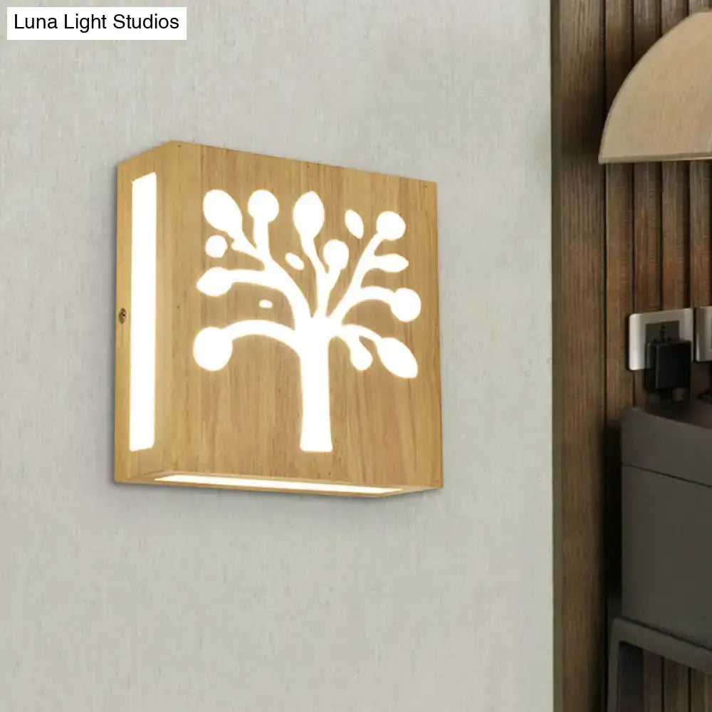 Modern bamboo wall light with tree-pattern cutout, direct wired, natural wood finish Decorbites on Tampa Home & Garden Store