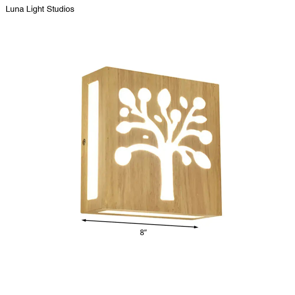 Decorbites bamboo tree-pattern wall light, square 8in, natural wood finish, direct wired on Tampa Home & Garden Store