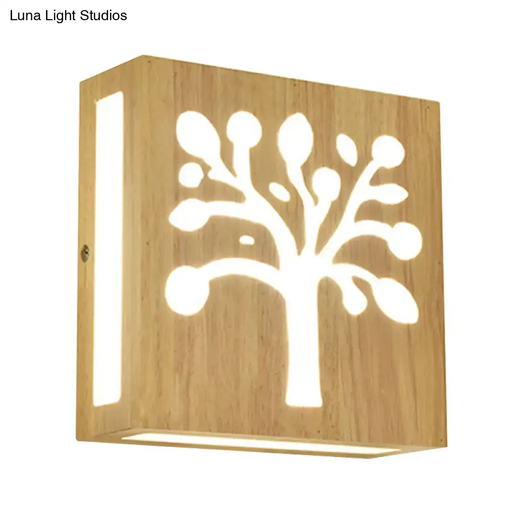 Modern tree pattern bamboo wall light; wood panel, warm LED by Decorbites on Tampa Home & Garden Store