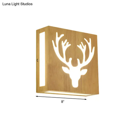 Modern tree pattern bamboo wall light, wooden panel with deer antler cutout, 8 in wide on Tampa Home & Garden Store