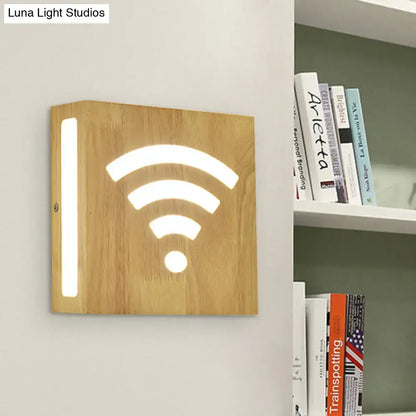 Tree-pattern bamboo wall light, wooden square panel with glowing LED arc motif Decorbites on Tampa Home & Garden Store