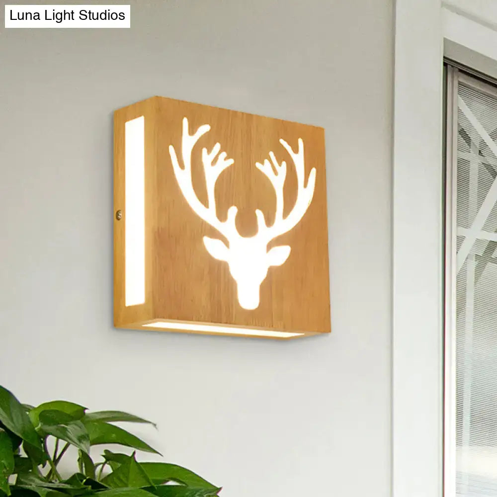 Bamboo square wall light sconce with white deer silhouette, modern tree pattern direct wired on Tampa Home & Garden Store