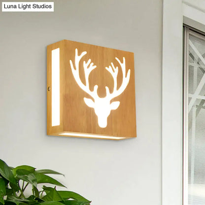 Bamboo square wall light sconce with white deer silhouette, modern tree pattern direct wired on Tampa Home & Garden Store