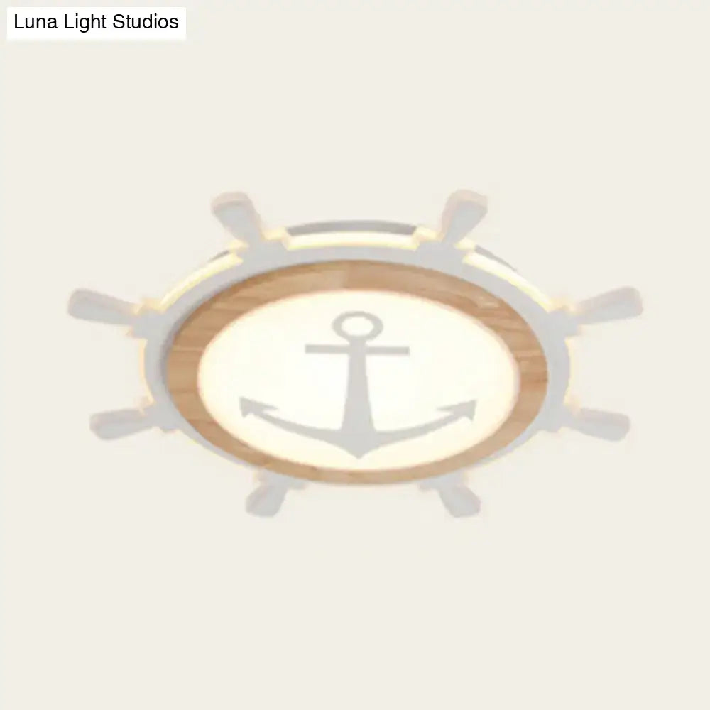 Wood Triangle Flush Mount Light by Decorbites with ship wheel and anchor motif on Tampa Home & Garden Store