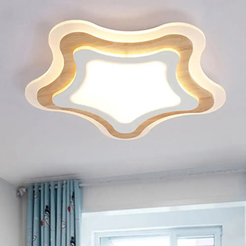 Wood Triangle Flush Mount Light by Decorbites; natural wood, curved frame, warm diffuser on Tampa Home & Garden Store