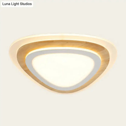 Wood Triangle Flush Mount Light by Decorbites in warm wood with white glass shade on Tampa Home & Garden Store