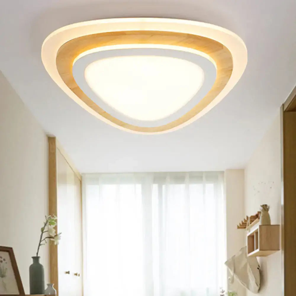 Wood Triangle Flush Mount Light by Decorbites; natural wood finish, warm ambient glow on Tampa Home & Garden Store