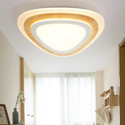 Wood Triangle Flush Mount Light by Decorbites; natural wood finish, warm ambient glow on Tampa Home & Garden Store