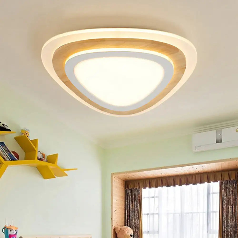 Wood Triangle Flush Mount Light, layered wood rings ceiling fixture with warm white glow on Tampa Home & Garden Store