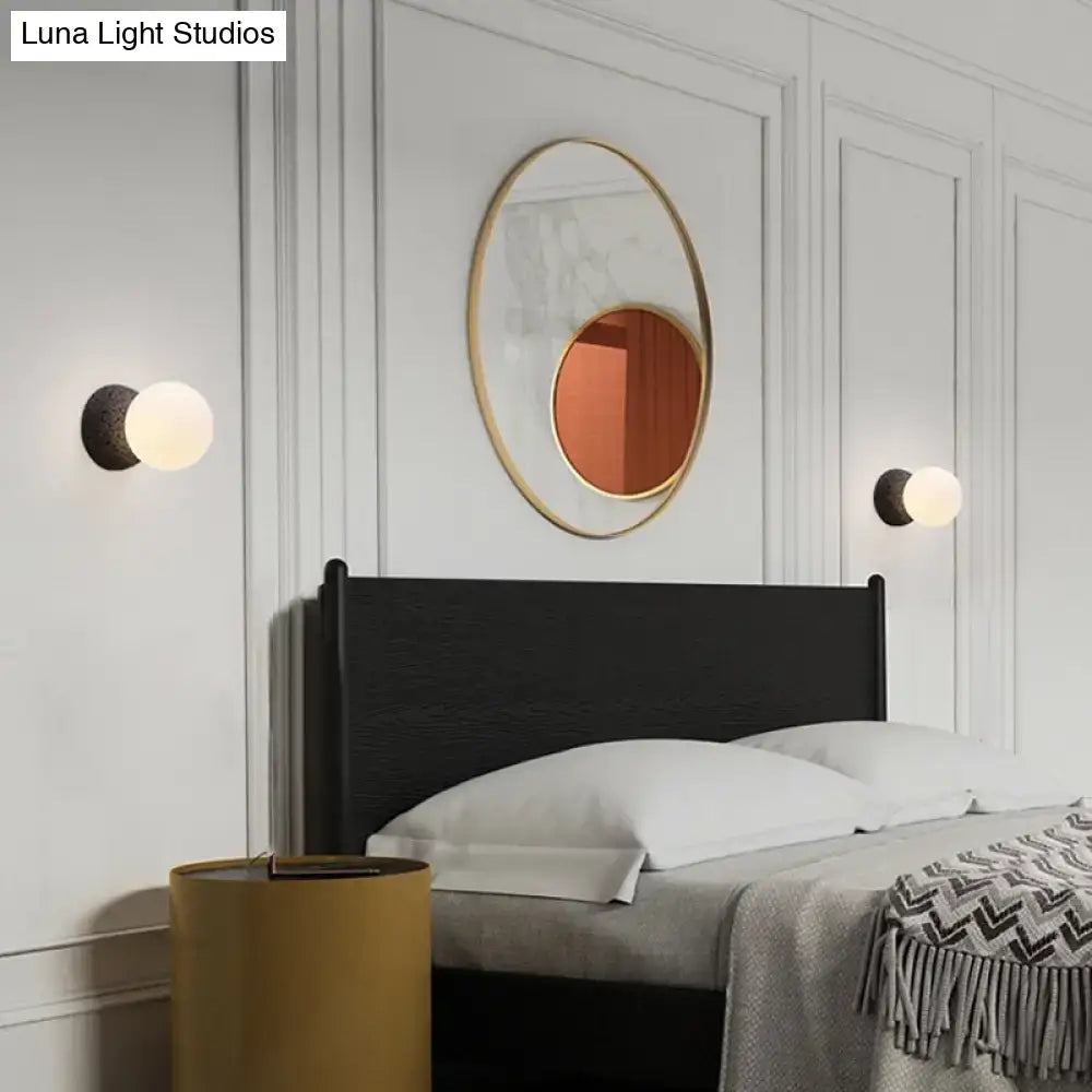 Stone Glass Wall Lamp pair by Decorbites with white globes and dark mounts for bedside walls on Tampa Home & Garden Store