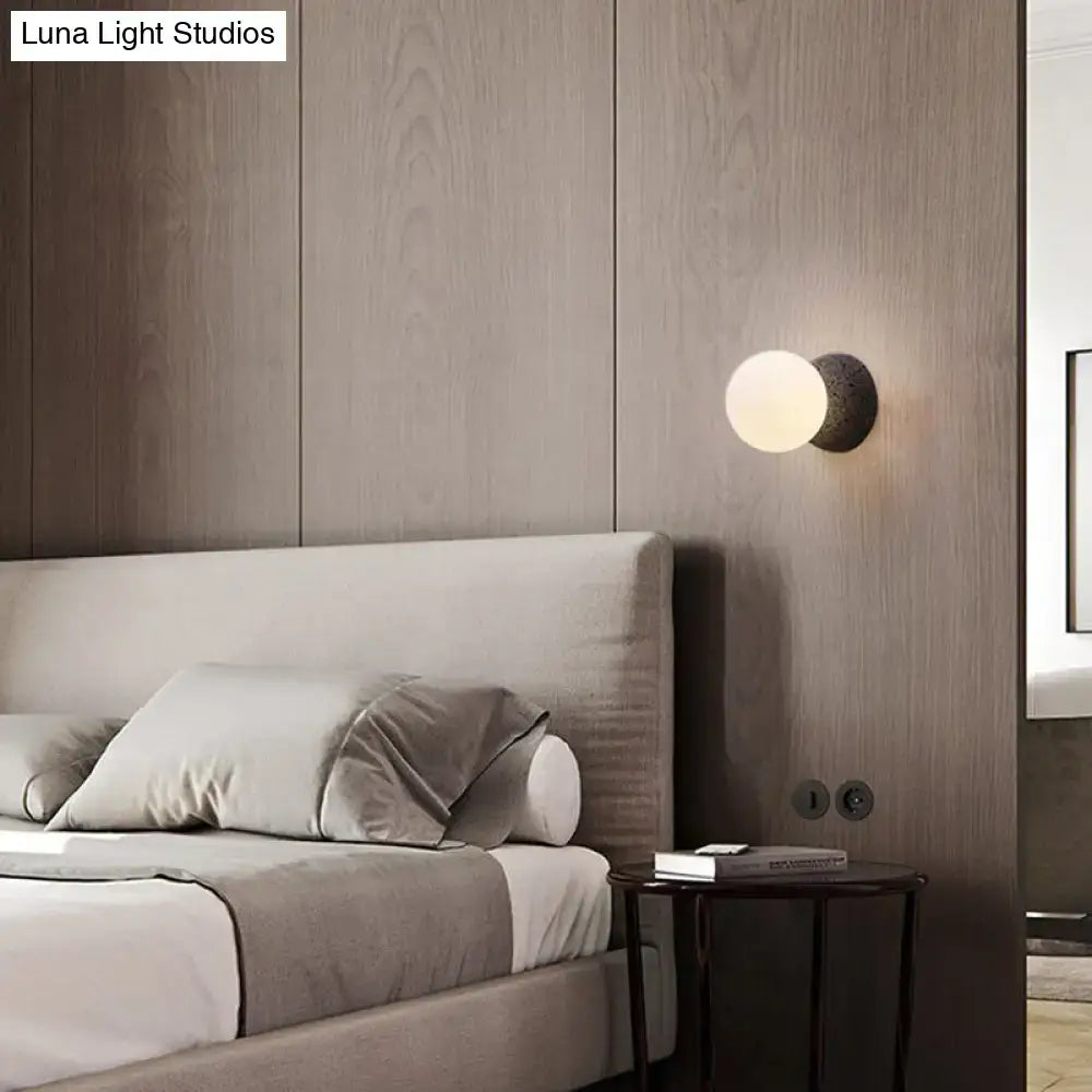 Stone Glass Wall Lamp frosted white globe on dark wall mount Decorbites on Tampa Home & Garden Store