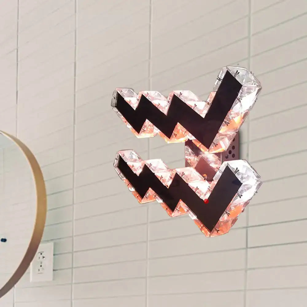 Crystal Nickel Wall Sconce pair by Decorbites with zigzag crystal edges warm glow on Tampa Home & Garden Store
