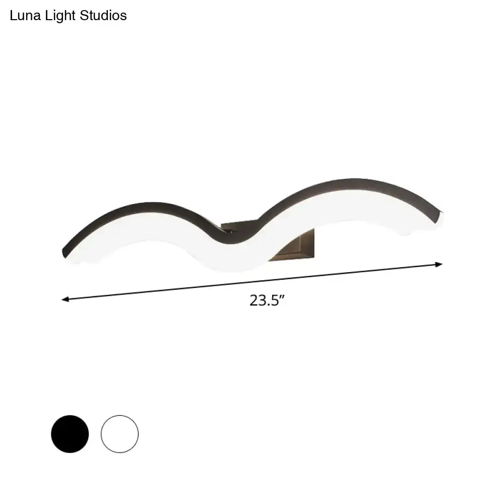 Black White Wave Wall Sconce by Decorbites, black top, white glow, bronze backplate on Tampa Home & Garden Store