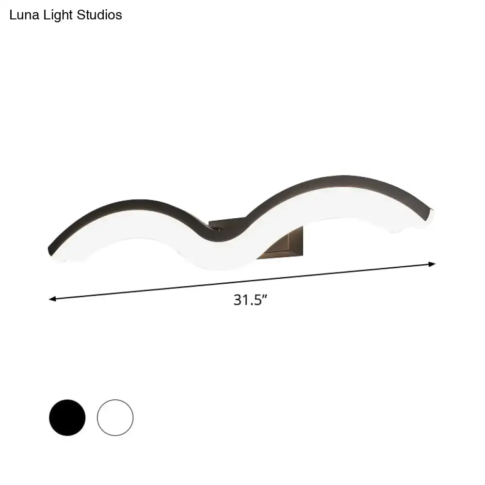 Black White Wave Wall Sconce by Decorbites, 31.5in, dual-tone curved design with bronze mount on Tampa Home & Garden Store