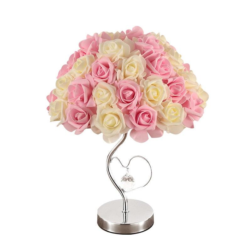 Stevvex table lamp pink cream rose bouquet with crystal heart pendant on Tampa Home & Garden Store