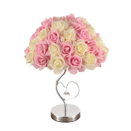 Stevvex table lamp pink cream rose bouquet with crystal heart pendant on Tampa Home & Garden Store