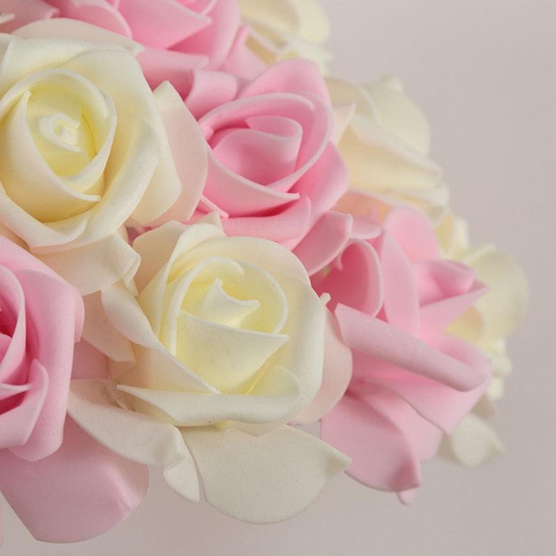 Table lamp rose bouquet with pink ivory foam roses decorative bedroom light on Tampa Home & Garden Store