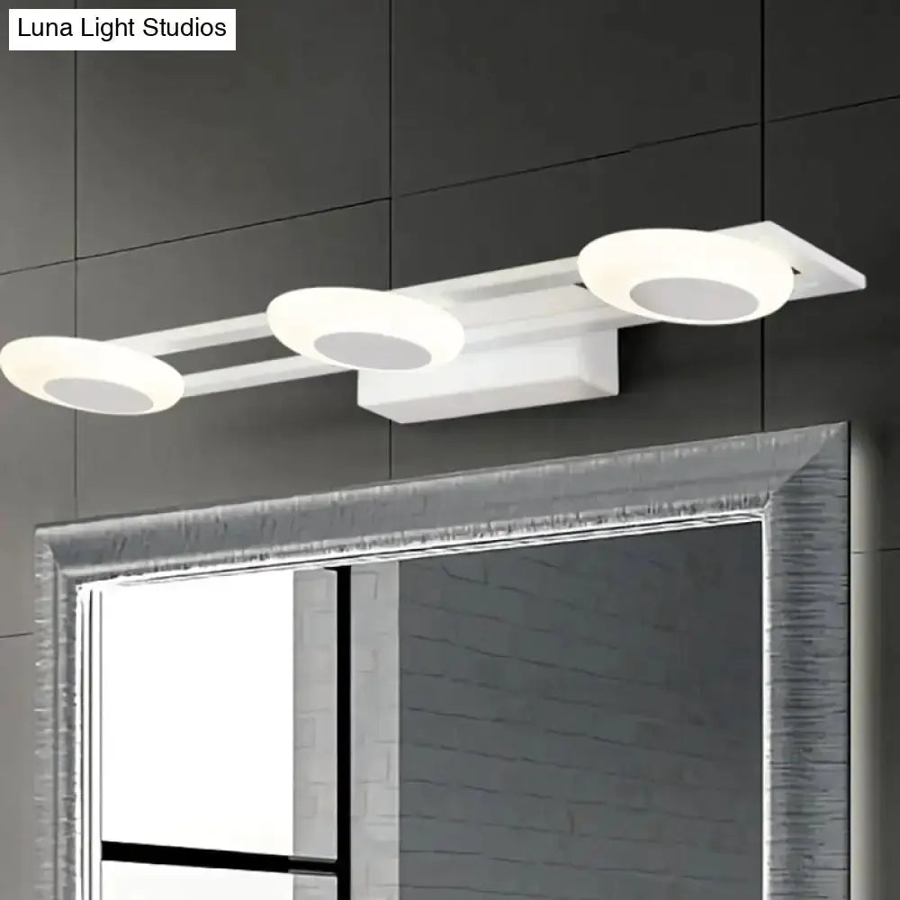 Decorbites modern white 3-light LED vanity sconce with circular disc heads on Tampa Home & Garden Store