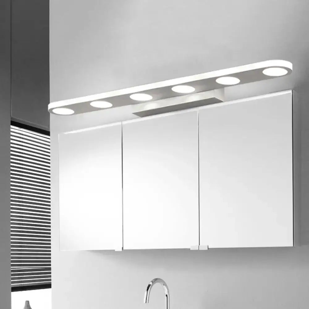 White LED Vanity Wall Light by Decorbites, modern white bar with five round LEDs on Tampa Home & Garden Store