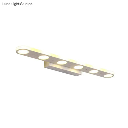 White LED vanity wall light by Decorbites, slim white bar with five circular LEDs on Tampa Home & Garden Store