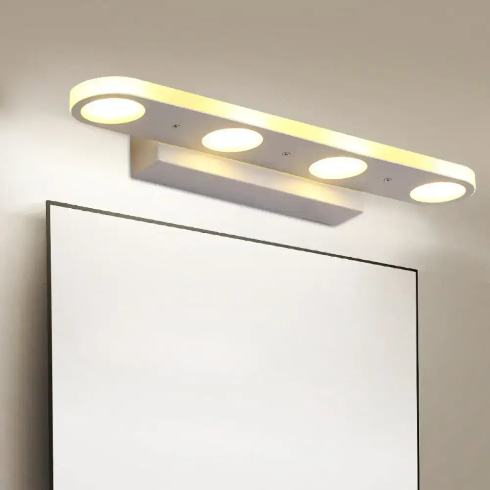 Decorbites white LED vanity wall light curved bar with round LEDs above mirror on Tampa Home & Garden Store