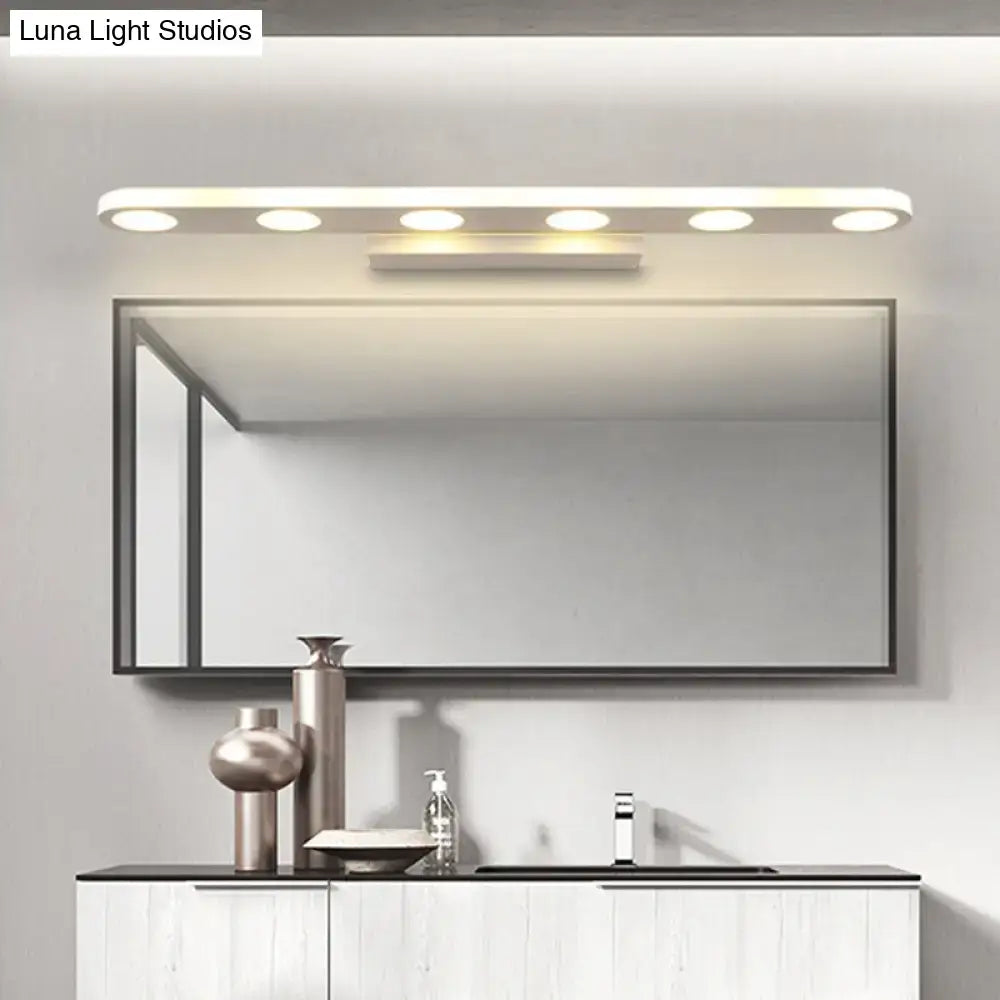 White LED Vanity Wall Light by Decorbites with six round LEDs above a modern bathroom mirror on Tampa Home & Garden Store