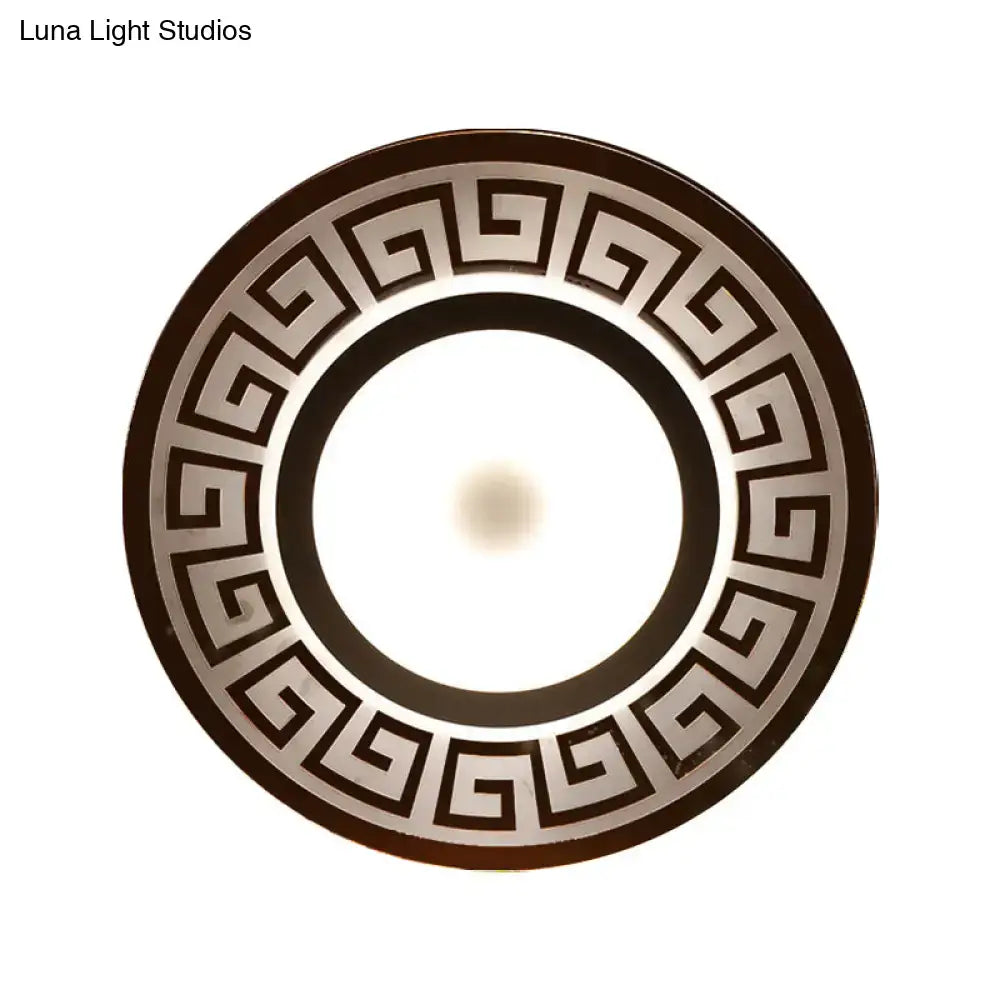White acrylic LED table lamp with circular ring design and Greek key motif Decorbites on Tampa Home & Garden Store