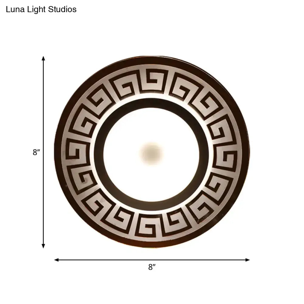 White Acrylic LED Table Lamp Decorbites with bronze Greek key ring, round 8 inch diffuser on Tampa Home & Garden Store