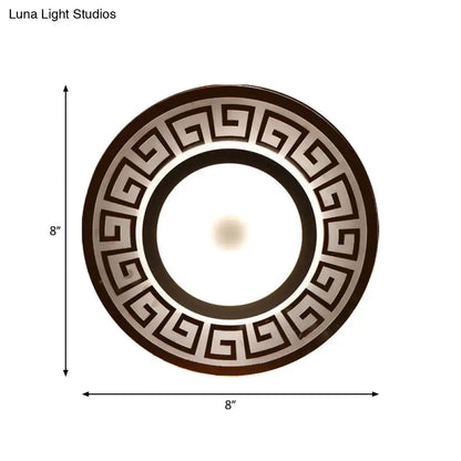 White Acrylic LED Table Lamp Decorbites with bronze Greek key ring, round 8 inch diffuser on Tampa Home & Garden Store