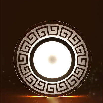 White acrylic LED table lamp with round ring and Greek key border by Decorbites on Tampa Home & Garden Store