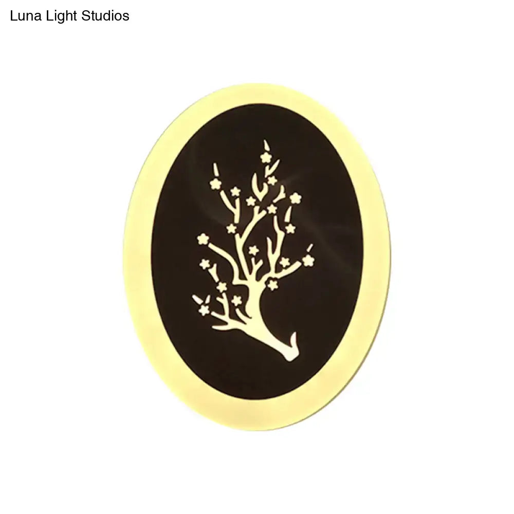 White acrylic LED table lamp disc with tree silhouette, warm glow Decorbites on Tampa Home & Garden Store