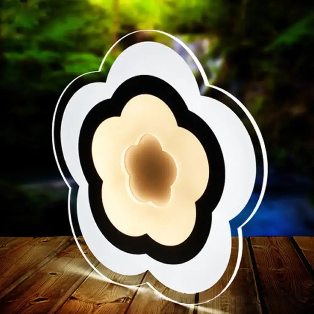 White acrylic LED table lamp Decorbites with layered flower petals and warm glow on Tampa Home & Garden Store