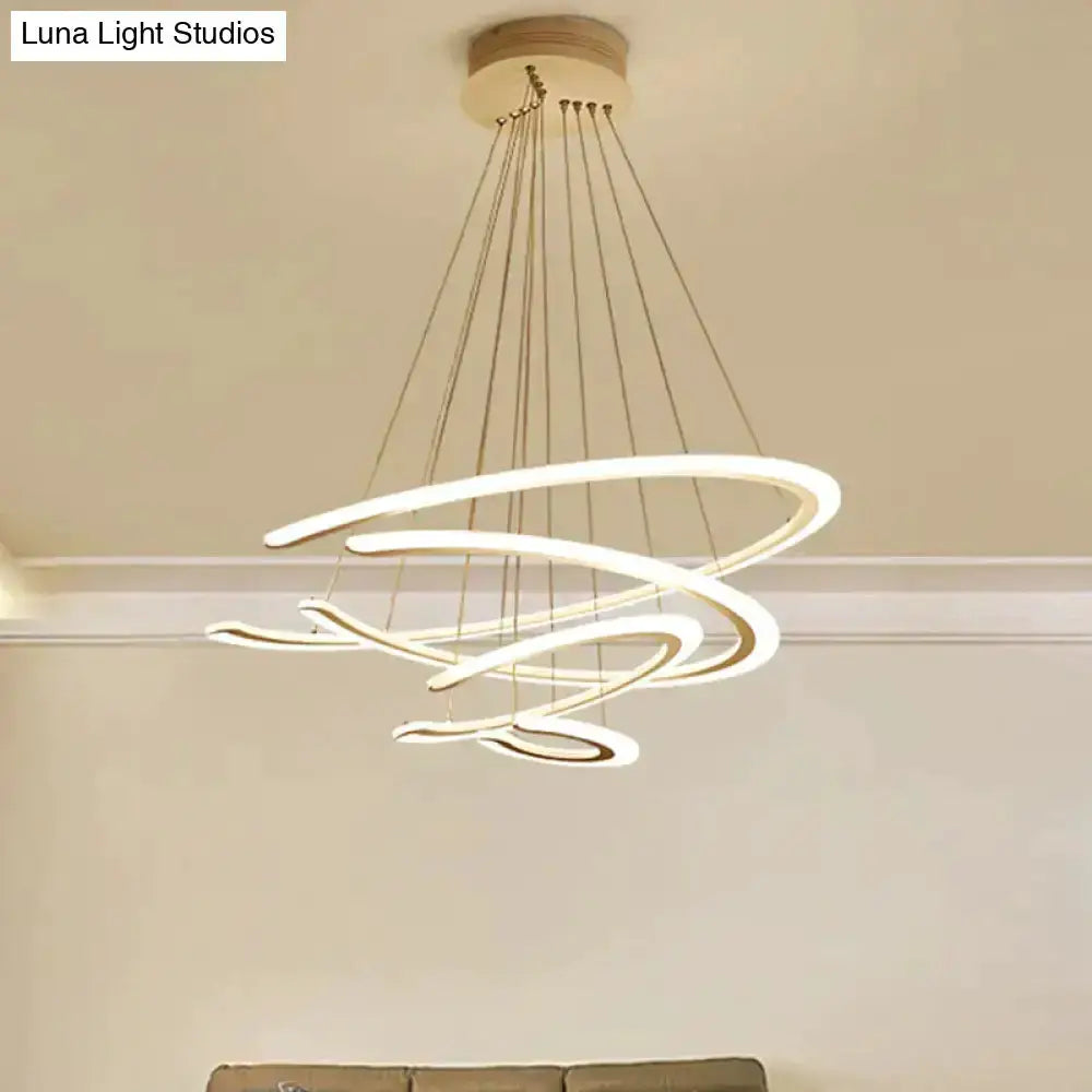 Modern white acrylic LED ring dining room chandelier pendant light with spiraling loops on Tampa Home & Garden Store