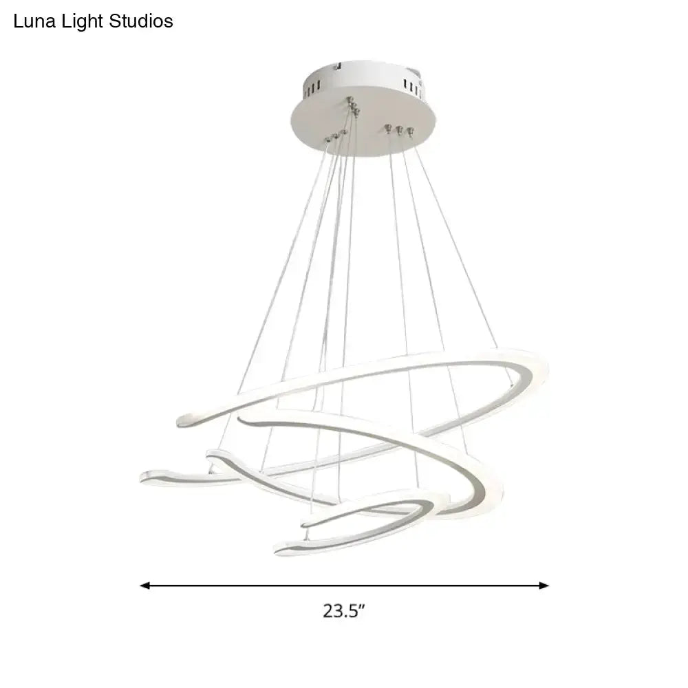 Modern white acrylic LED ring chandelier pendant light Decorbites spiraling rings 23.5 in wide on Tampa Home & Garden Store