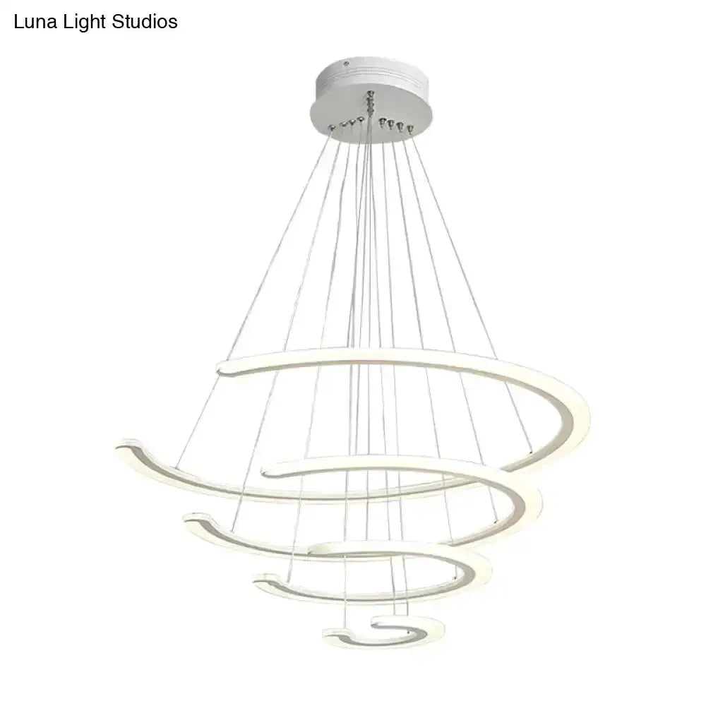 Modern white acrylic LED ring chandelier with spiral rings pendant light by Decorbites on Tampa Home & Garden Store